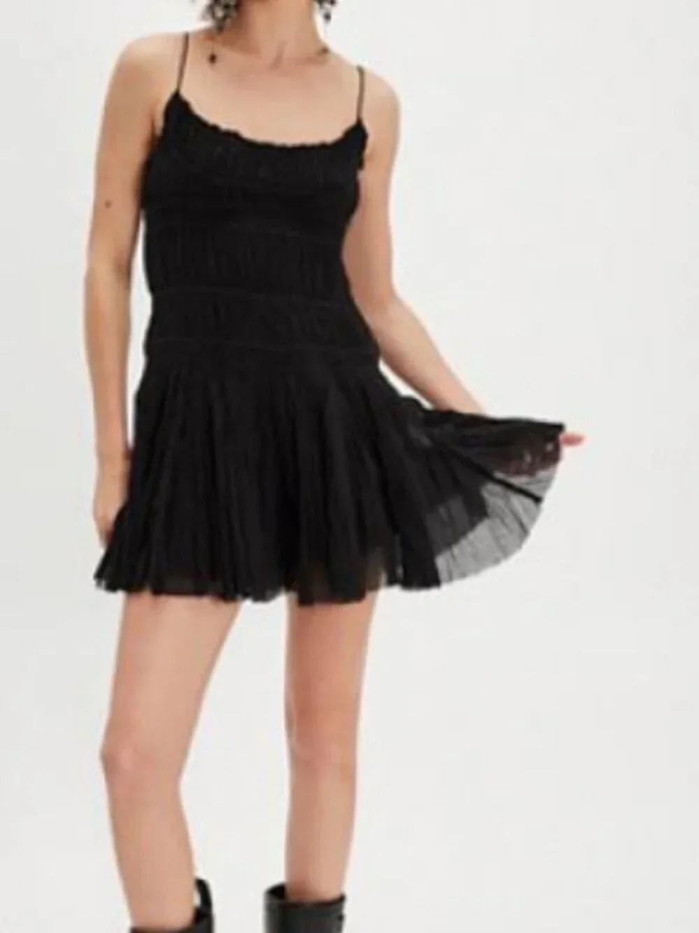 Free People FP One Kaiya Romper Black Scoop Neck Smocked Adjustable Straps M